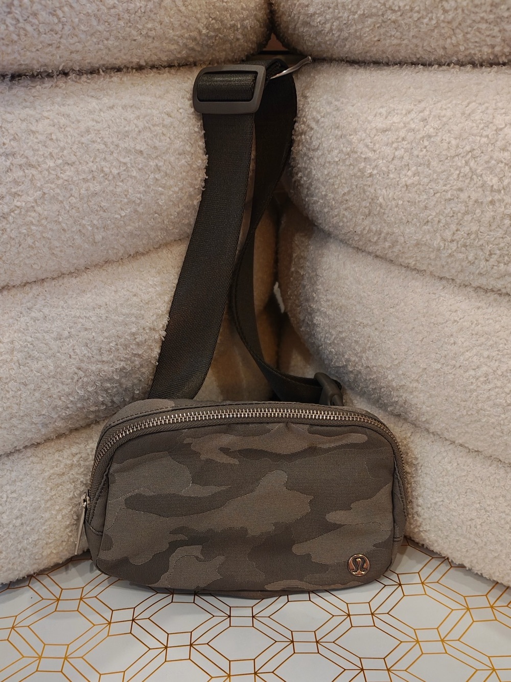 lululemon athletica Olive Camo Belt Bag with Gold Logo